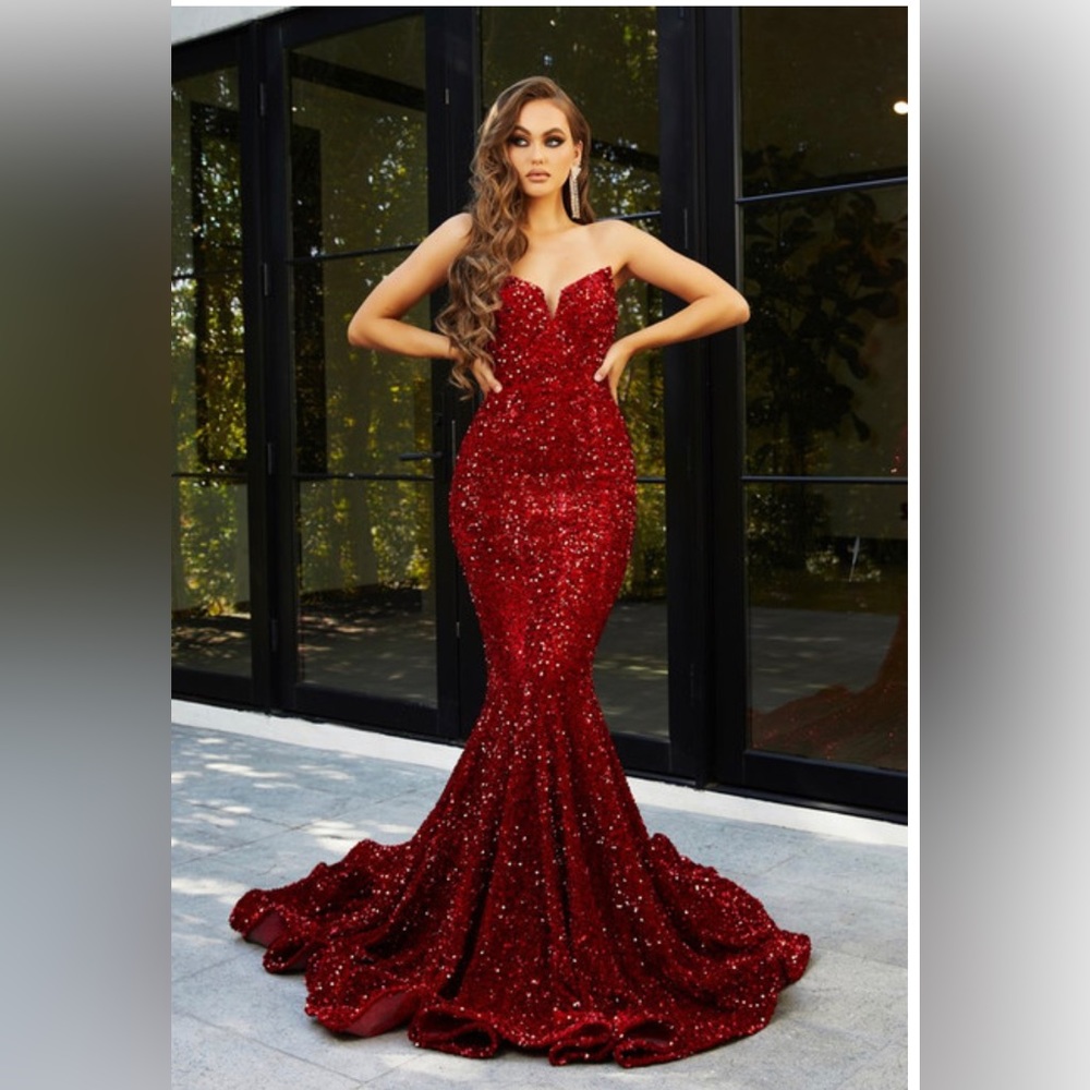 Red Sequin mermaid evening prom gown